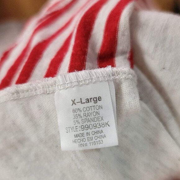 Poof! Girl Christmas Top Cream Size XL Roll Tab Sleeves Stripes 3D Pocket Santa - Picture 6 of 6